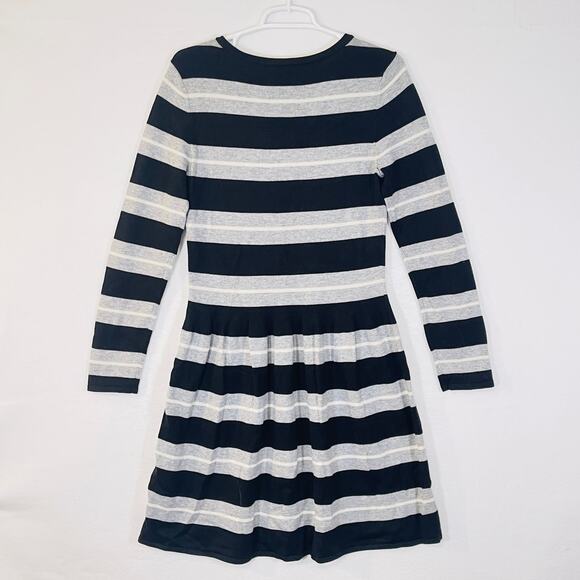 Vince Camuto Sweater Dress Womens Medium Black Gray Stripe Knit Wednesday Adams - Picture 2 of 9